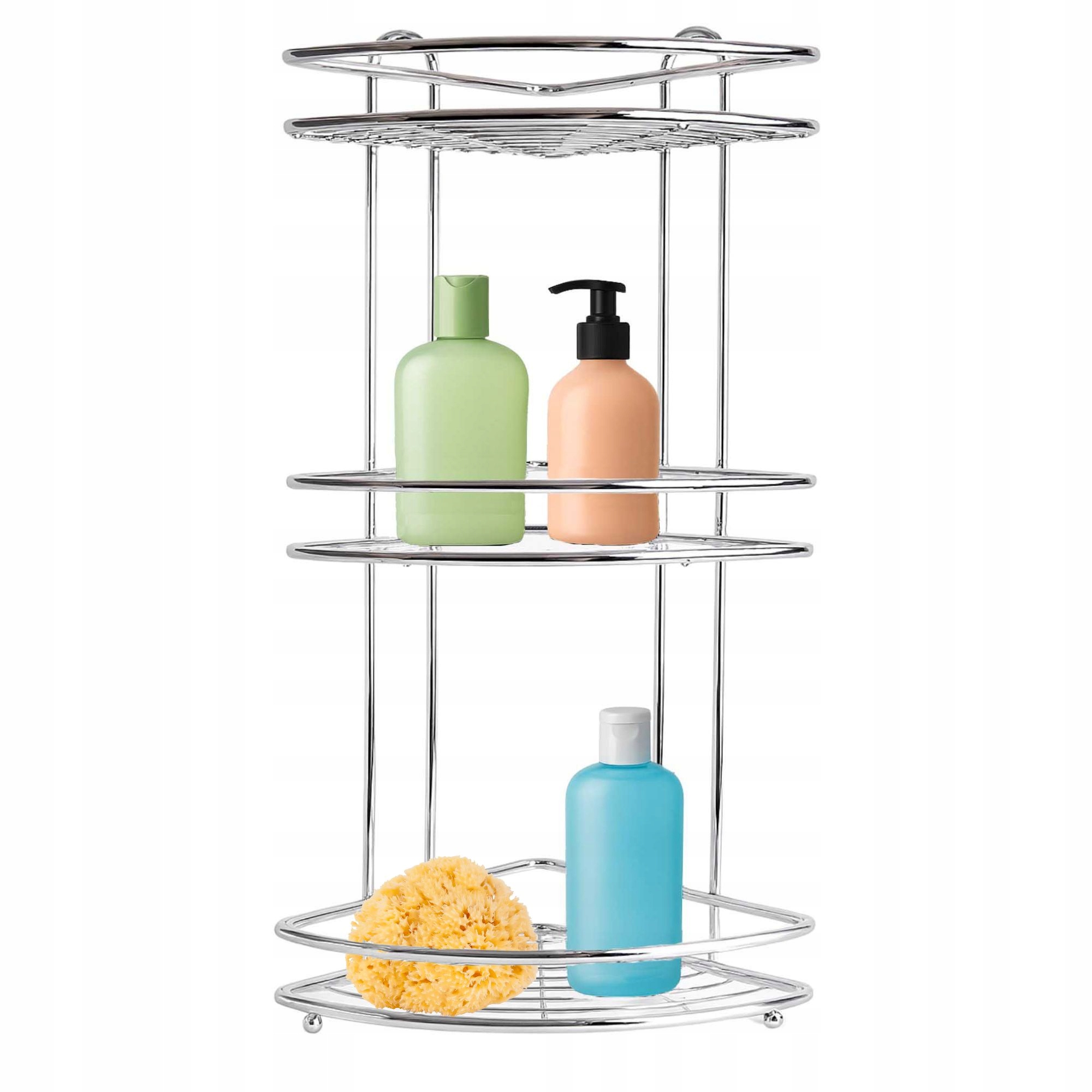 Rohová Koupelnová Polička Pod Sprchu, Závěsná, Tříúrovňová, Stříbrná Barva, Chrom