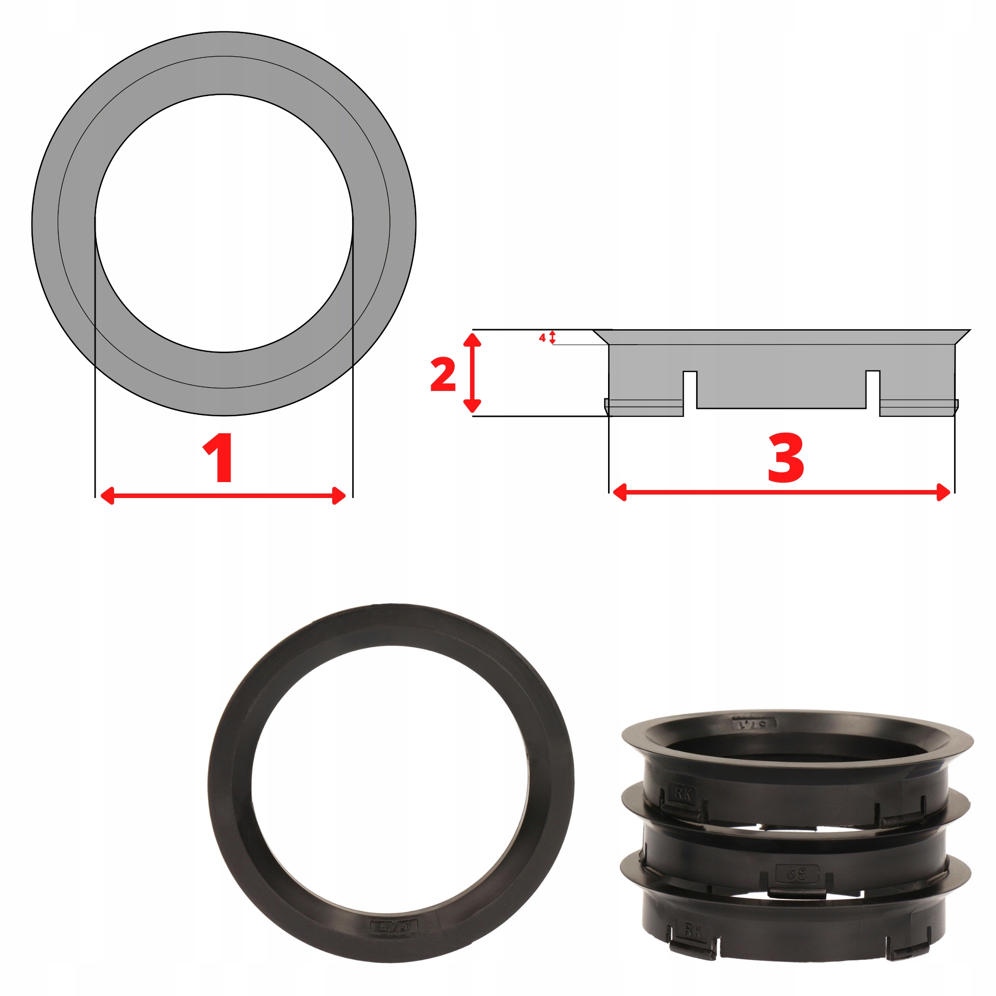 Pierścienie centrujące Premium 72,6 - 57,1 Producent Carbon