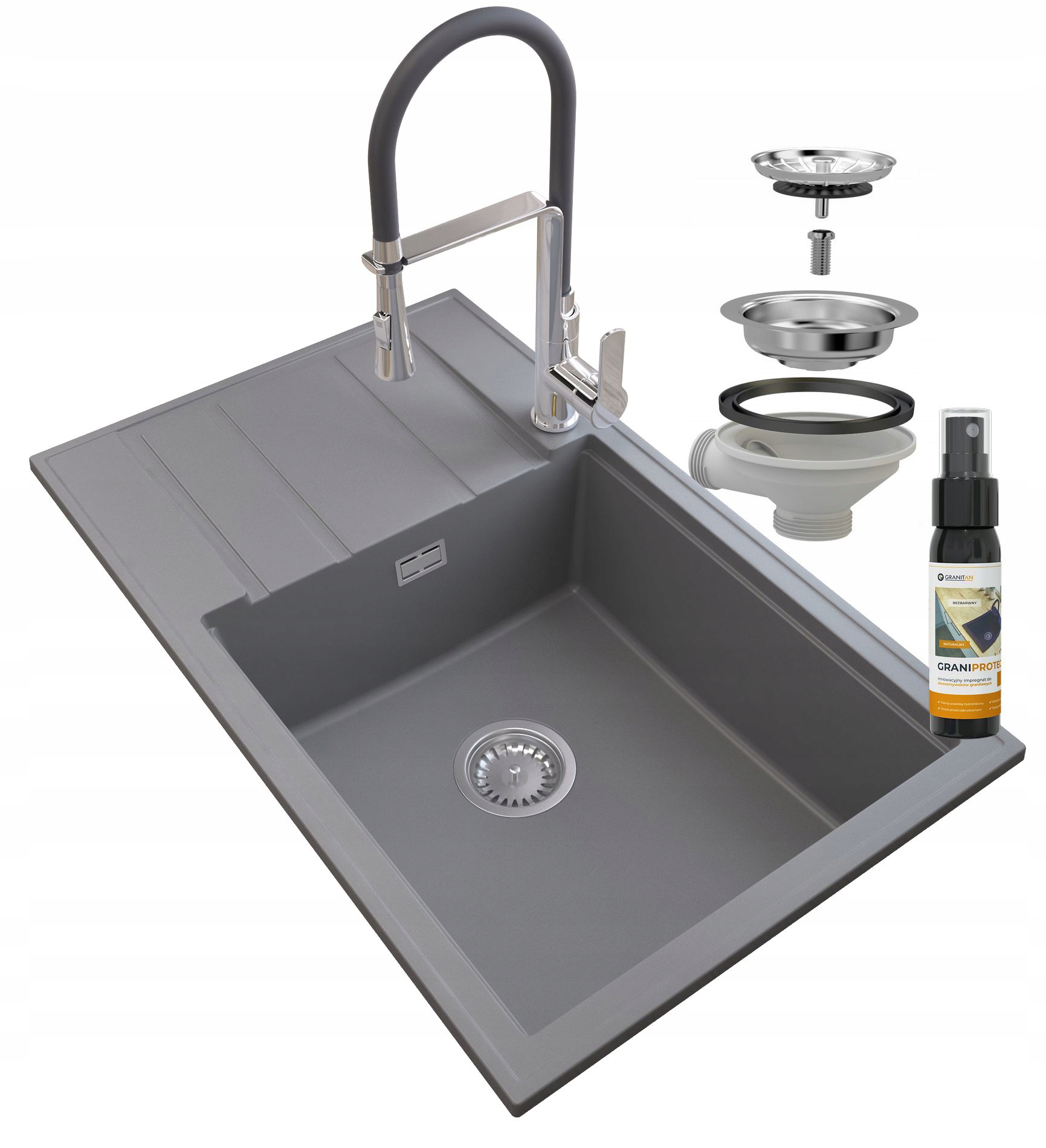 Dřez Granitový Šedý Sifon Chrom Vegas Louis