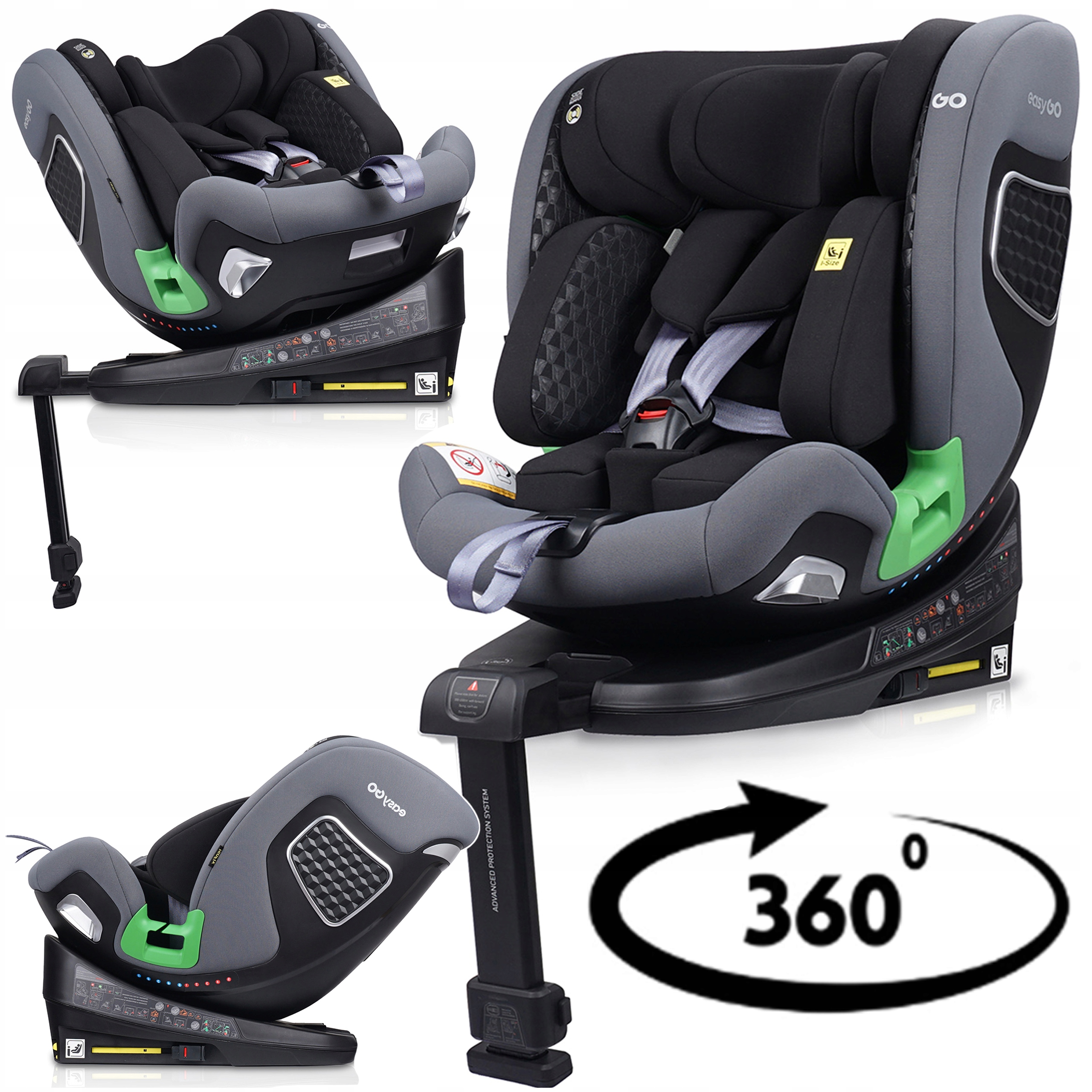 Fotelik Samochodowy i-SIZE Isofix Obrotowy Platforma Rwf 40-150 CM 0-36 Kg