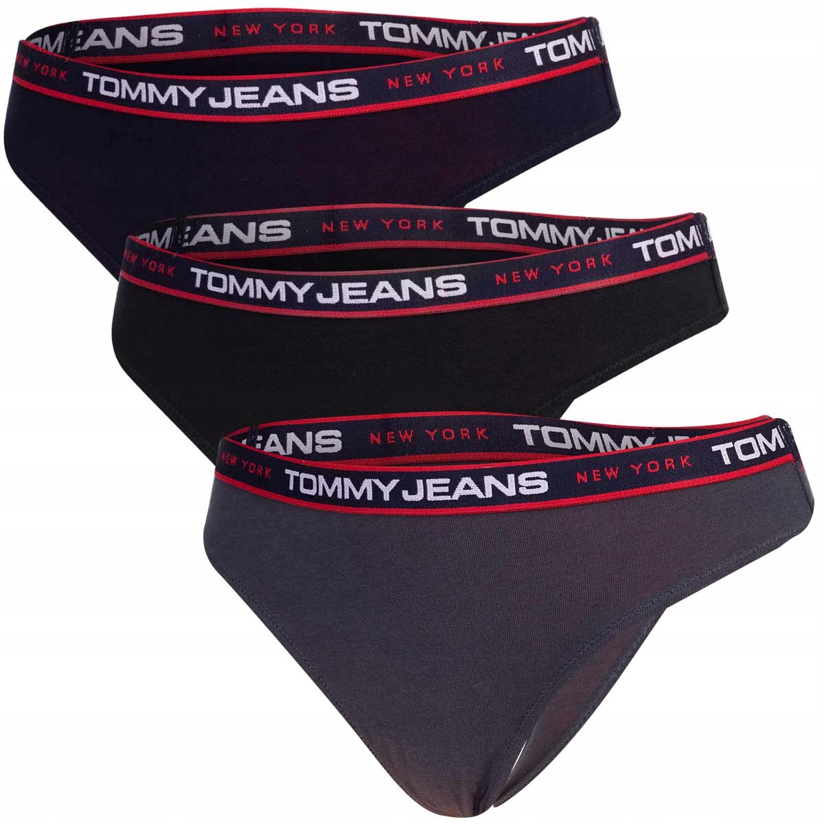 Tommy Hilfiger Tanga Dámské Kalhotky 3P Černé/grafitové/granátové r.XS
