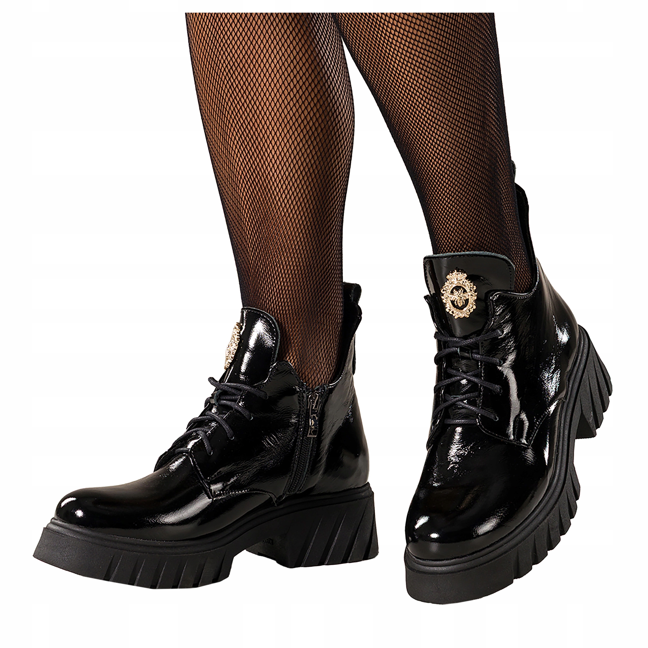 Kotníkové Boty Černé Kožené Dámské Lakované Pohodlné Platforma Šněrovací vel. 41