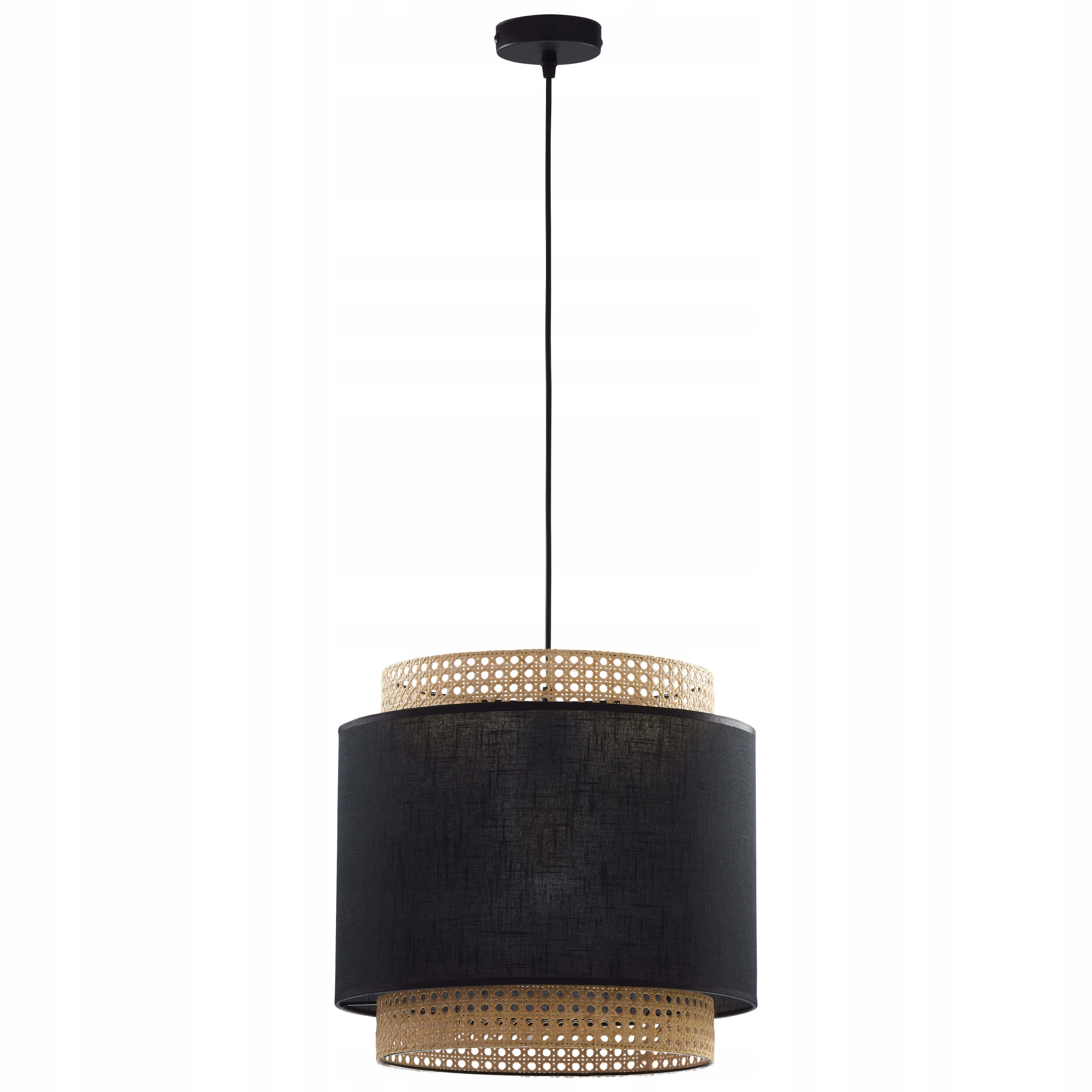 Závesná lampa Boho 38 slamená čierna s tienidlom