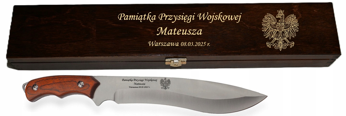 Vojenský Nůž s gravírováním , dárek Oath v elegantní dřevěné krabičce