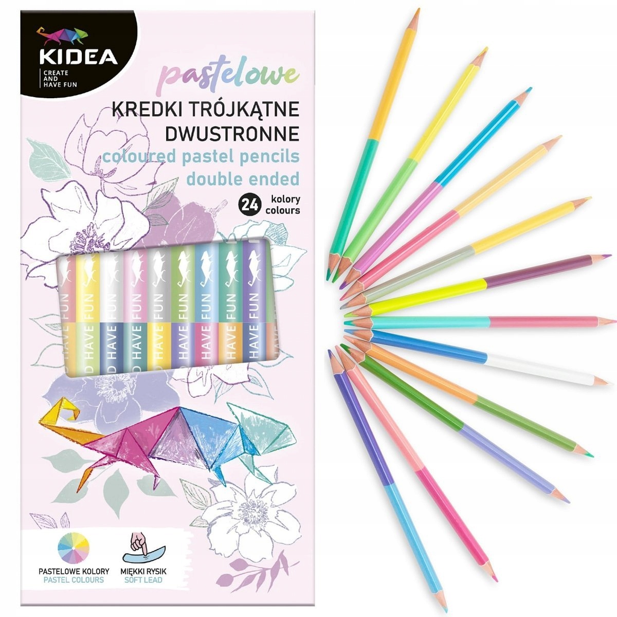 

Kredki Pastelowe Trójkątne Dwustronne 12/24 Kidea