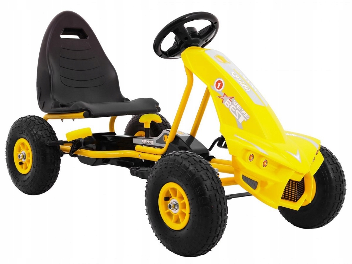 Gokart Champion na pedały dla dzieci 3+ Żółty Pompowane opony hamulec