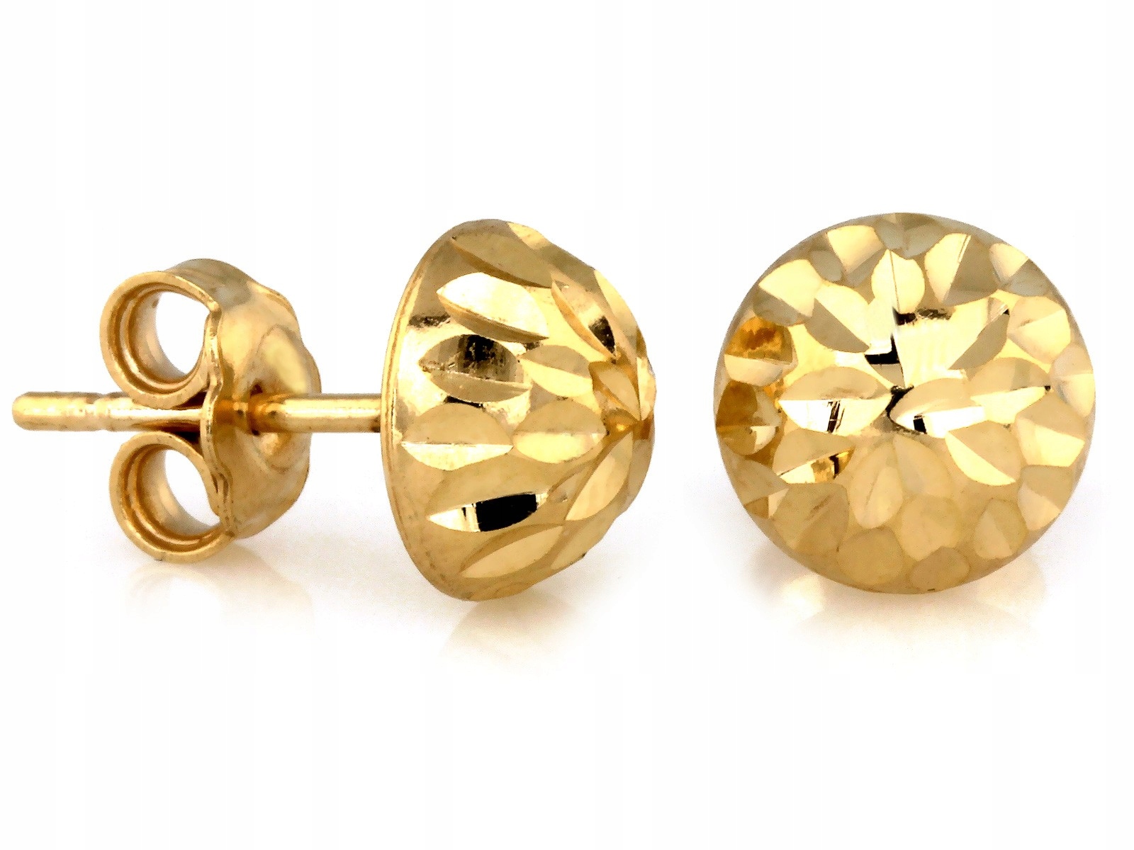 Diamantové náušnice zlaté 585 polokoule lesklé připínáčky na tyčinku 14kt