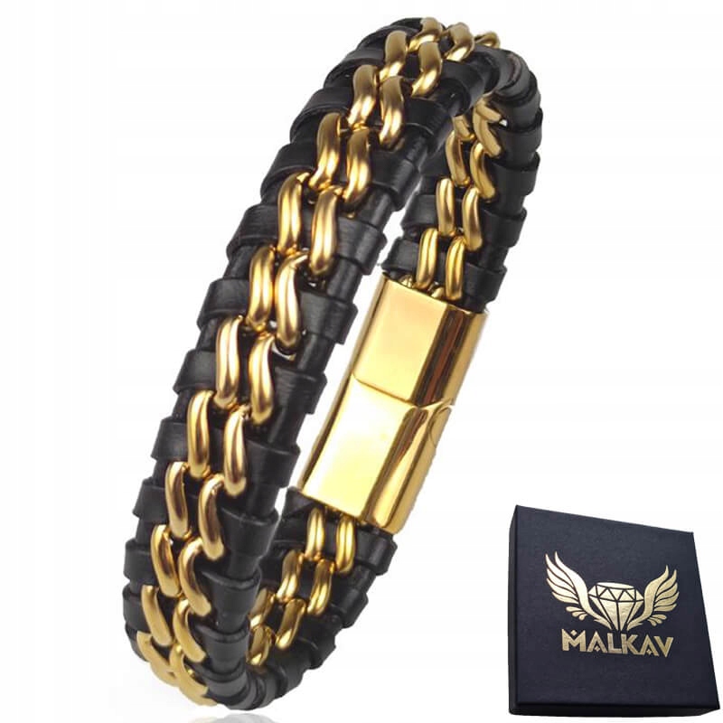 Ušlechtilá Ocel Kožený náramek Řetěz Splétaný