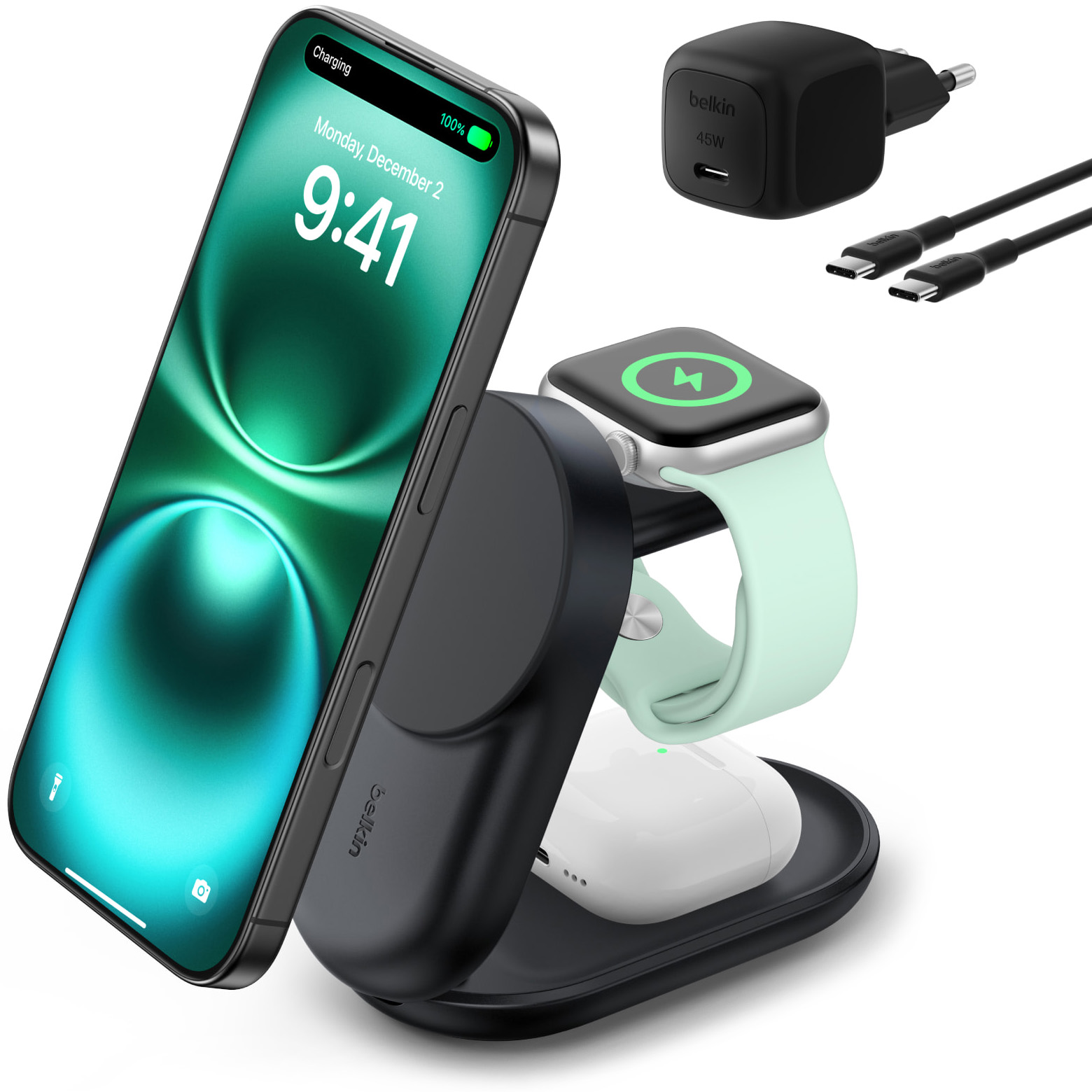 Belkin Ładowarka indukcyjna do iPhone, do MagSafe, Qi2.2 25W rozkładana 3w1