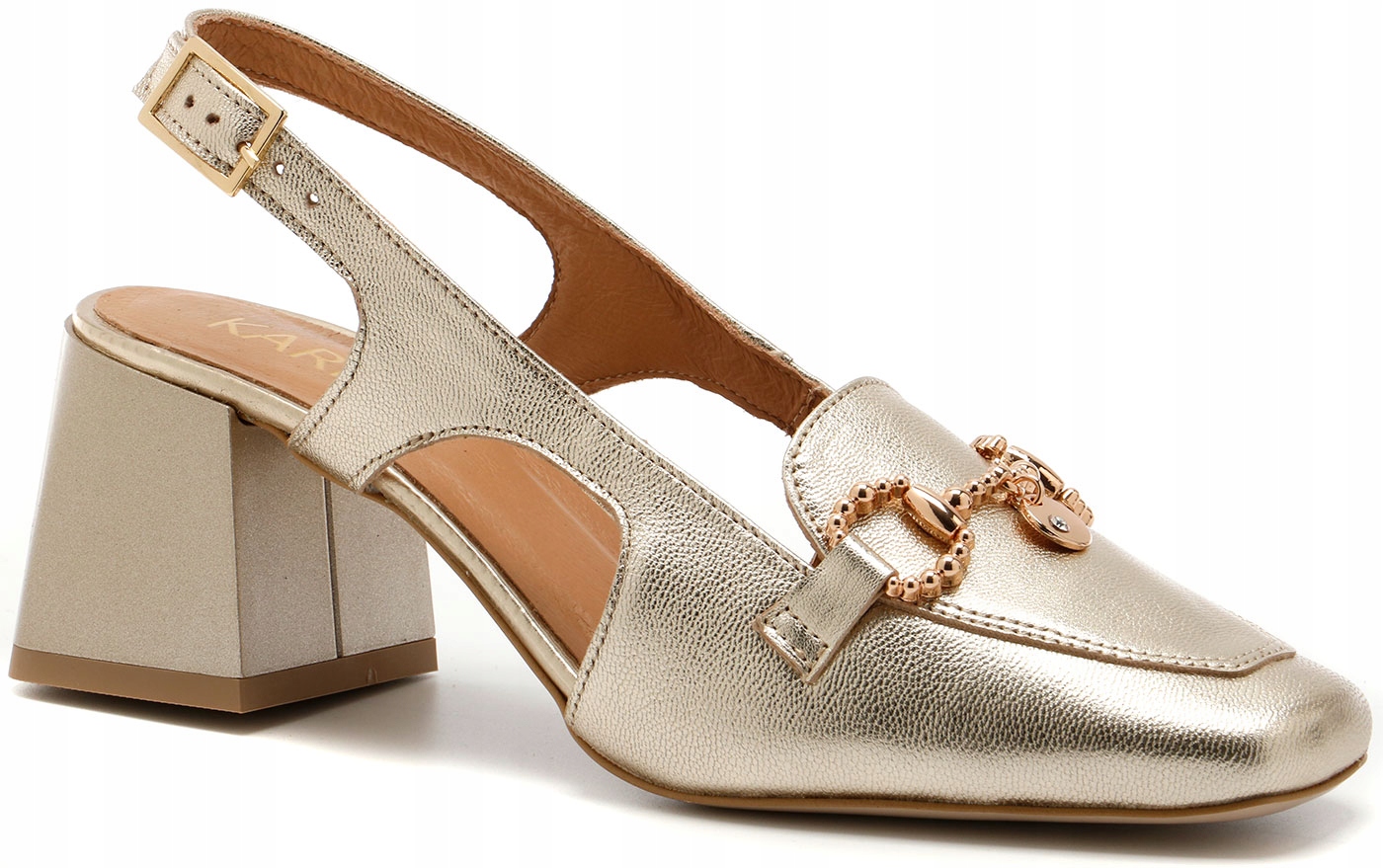 Zlaté dámské sandály na stabilním podpatku, elegantní kožené Karino 37