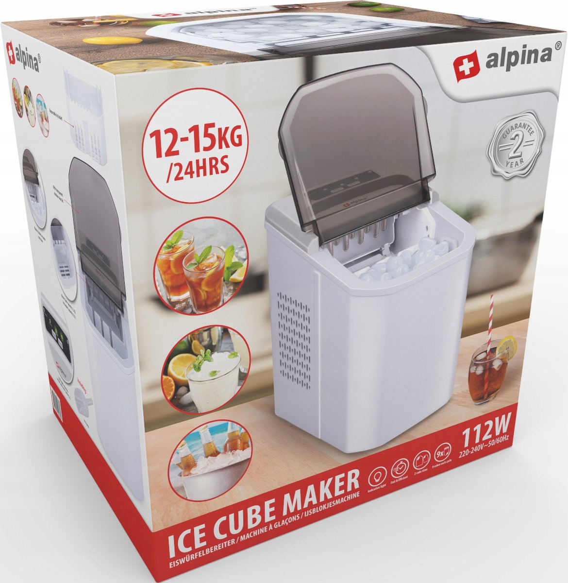Szybka Kostkarka do Lodu Alpina Maszyna do lodu , 2 rozmiary kostek Marka Alpina
