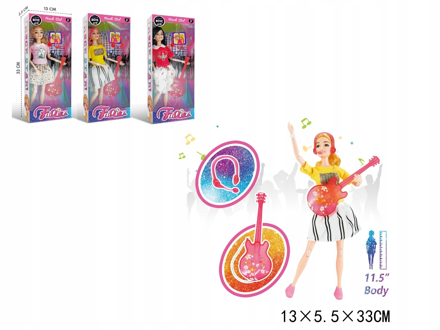 Lalka z gitarą i akcesoriami 30 cm