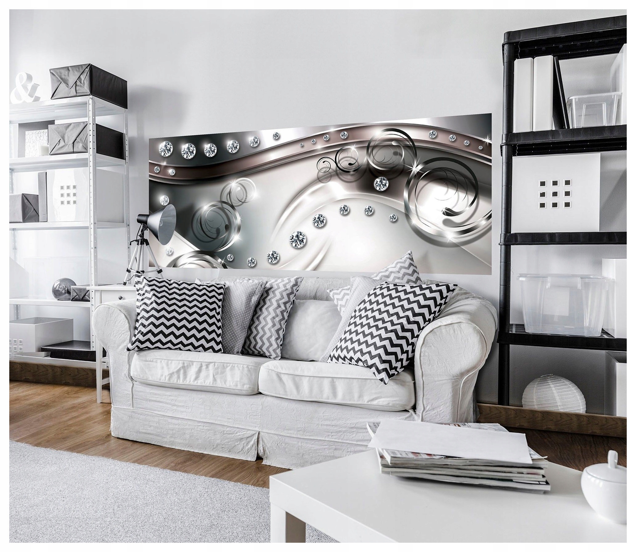 Tapeta Diamanty Kov Stříbro Elegance Lesk světla Efekt 250x104 lepidlo