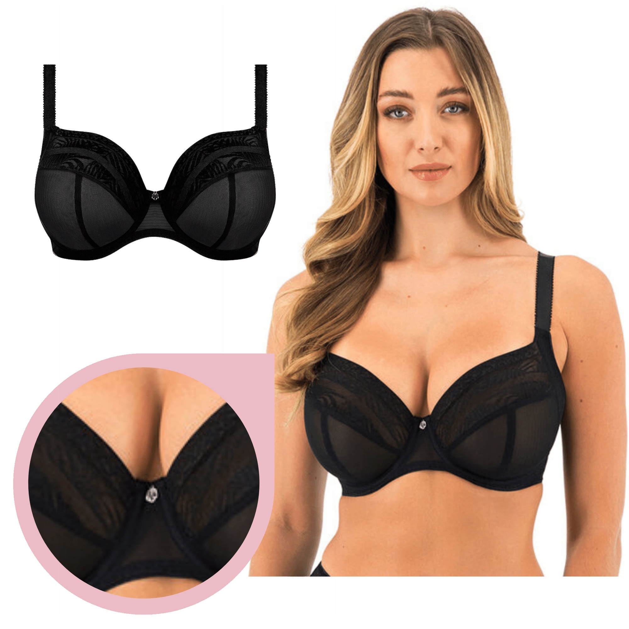 Podprsenka Fantasie Devote Uw Plunge Bra černá, měkká, hladká podprsenka 80G