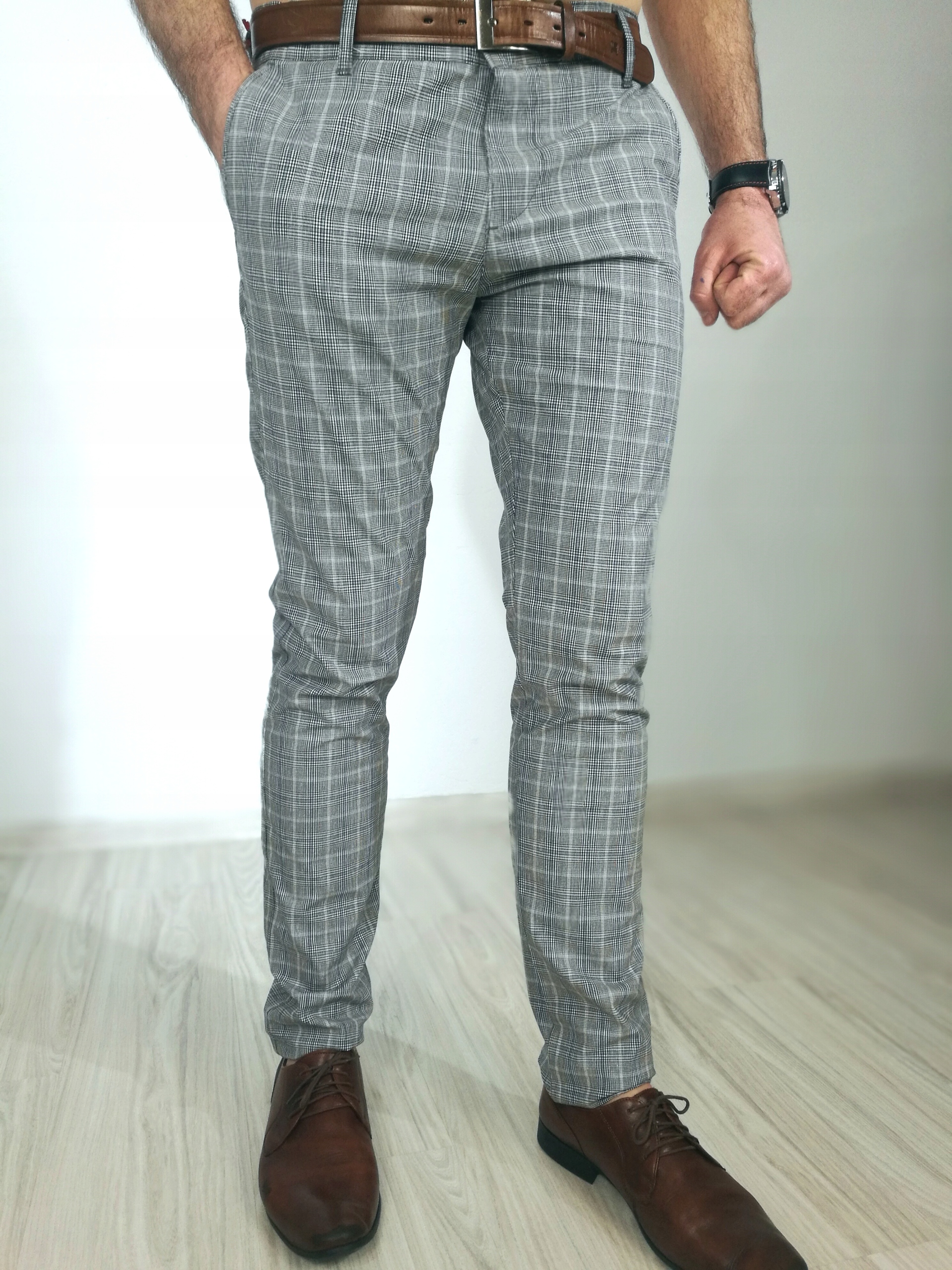 Pánské světlé elegantní kostkované kalhoty Lb 33