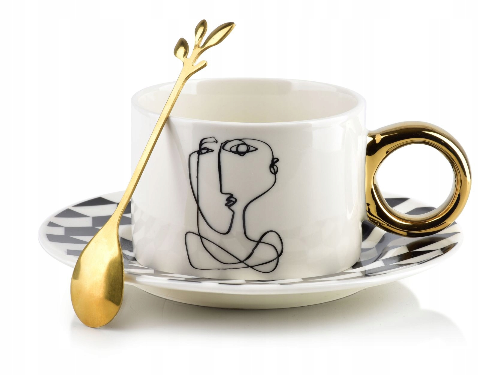 Filiżanka porcelanowa BIAŁA z łyżeczką i spodkiem