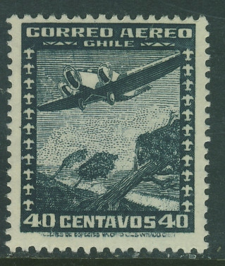 Chile 40 cts. - Samolot , drzewa