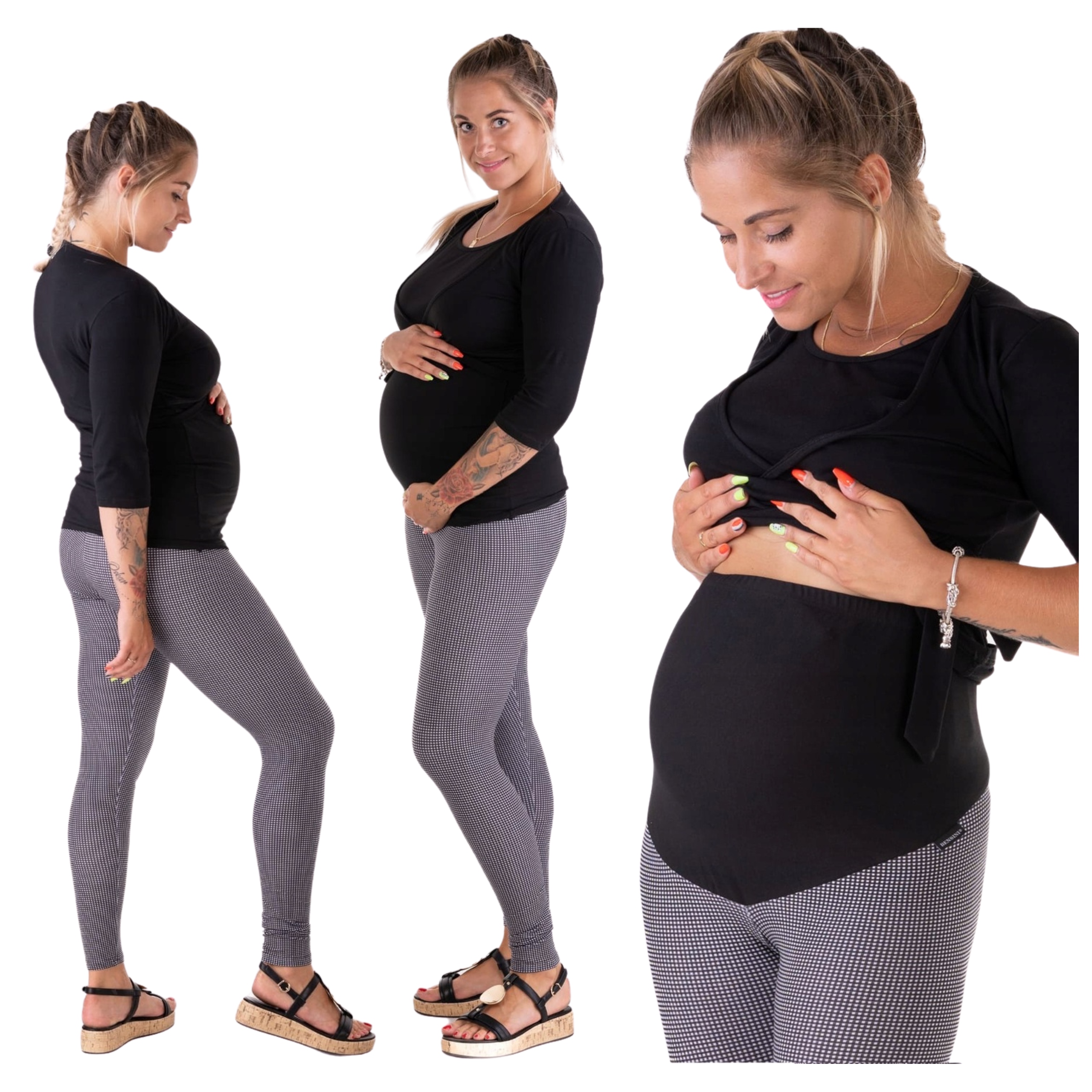 Dámské Těhotenské Legíny S Kostkovaným Vzorem, Kalhoty, Legíny S Vysokým Pasem XL