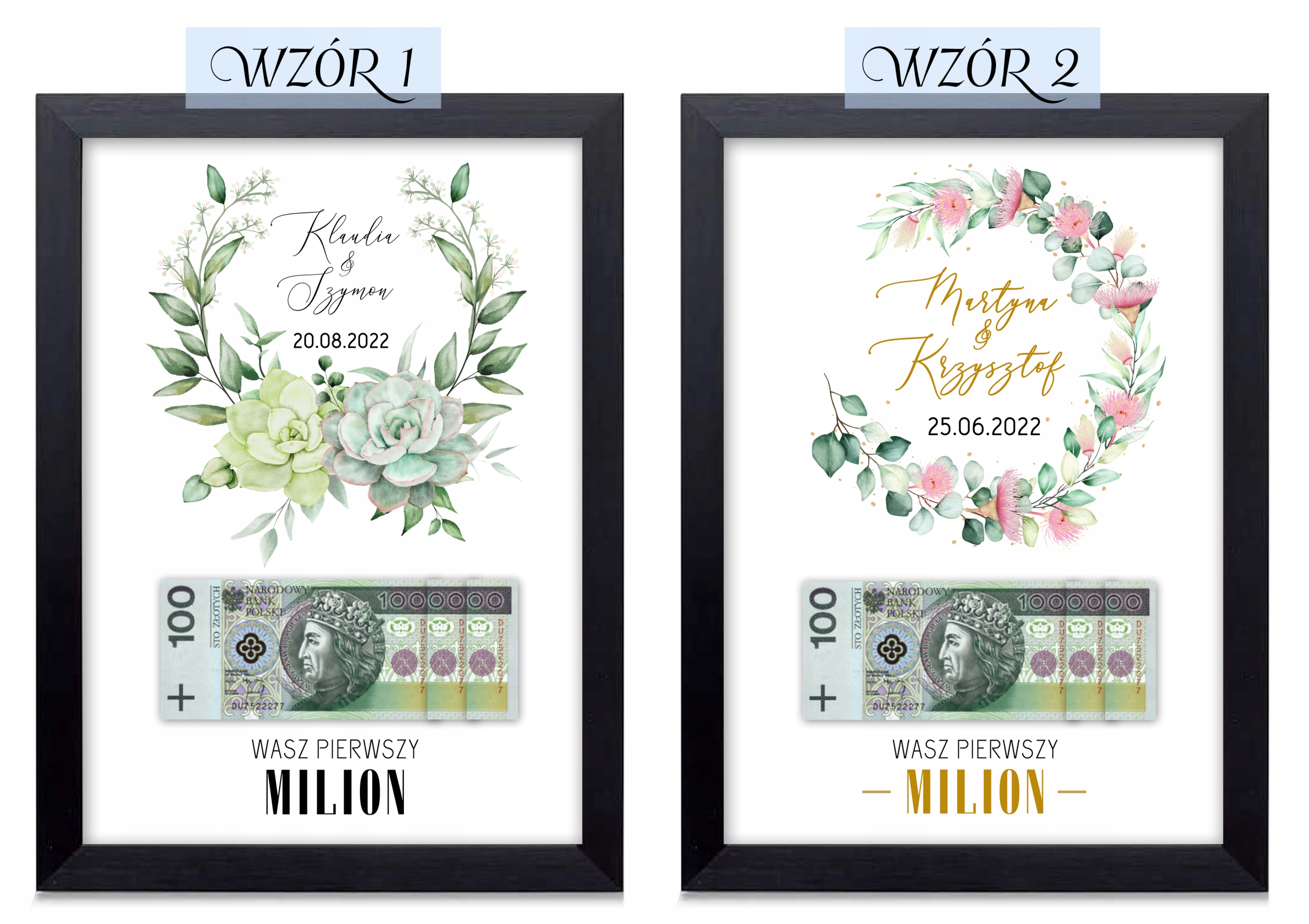 PLAKAT + RAMKA WASZ PIERWSZY MILION PREZENT NA ŚLUB DLA NOWOŻEŃCÓW A4 Kształt prostokątny