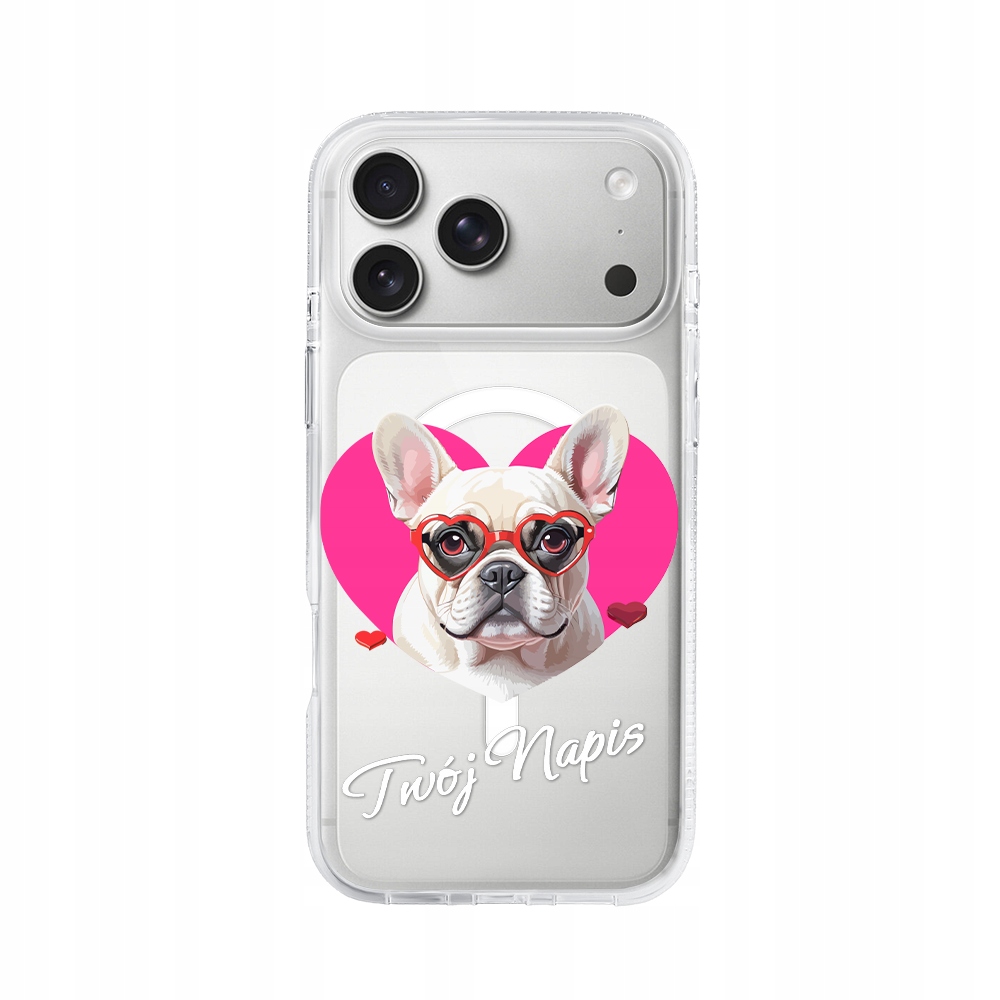 Etui do iPhone 17 Pro Max z MagSafe przeźroczyste, pies Buldog Francuski
