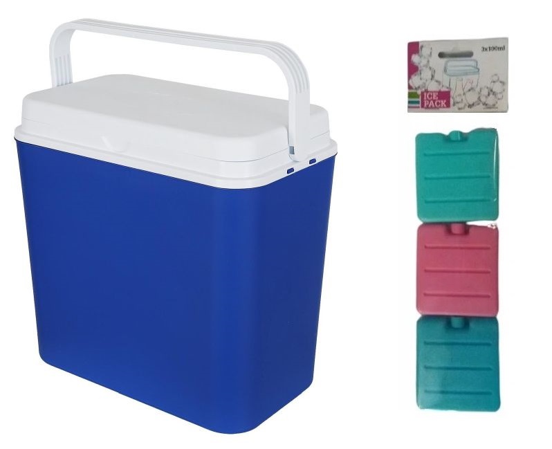 Turistická pasivní lednička 24 l velká modrá náplně 3 x 100 ml