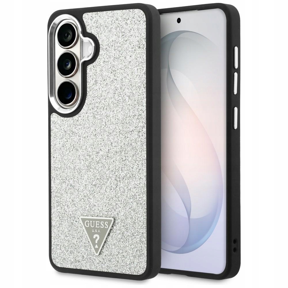 Pouzdro Guess Fixed Glitter Triangle MagSafe pro Samsung Galaxy S26 stříbrné