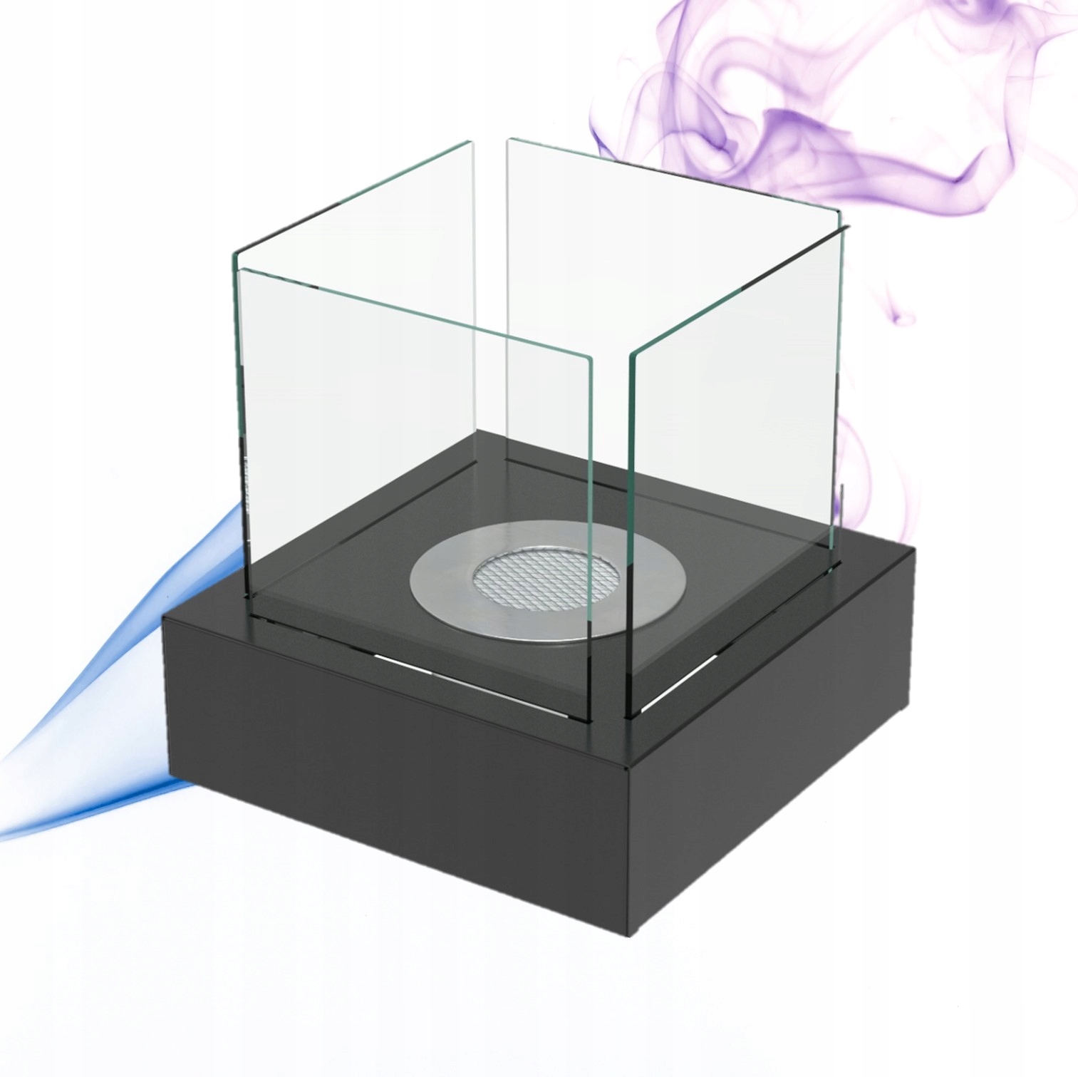 Dekorativní biokrb volně stojící Tango 3 černý čtvercový se skly