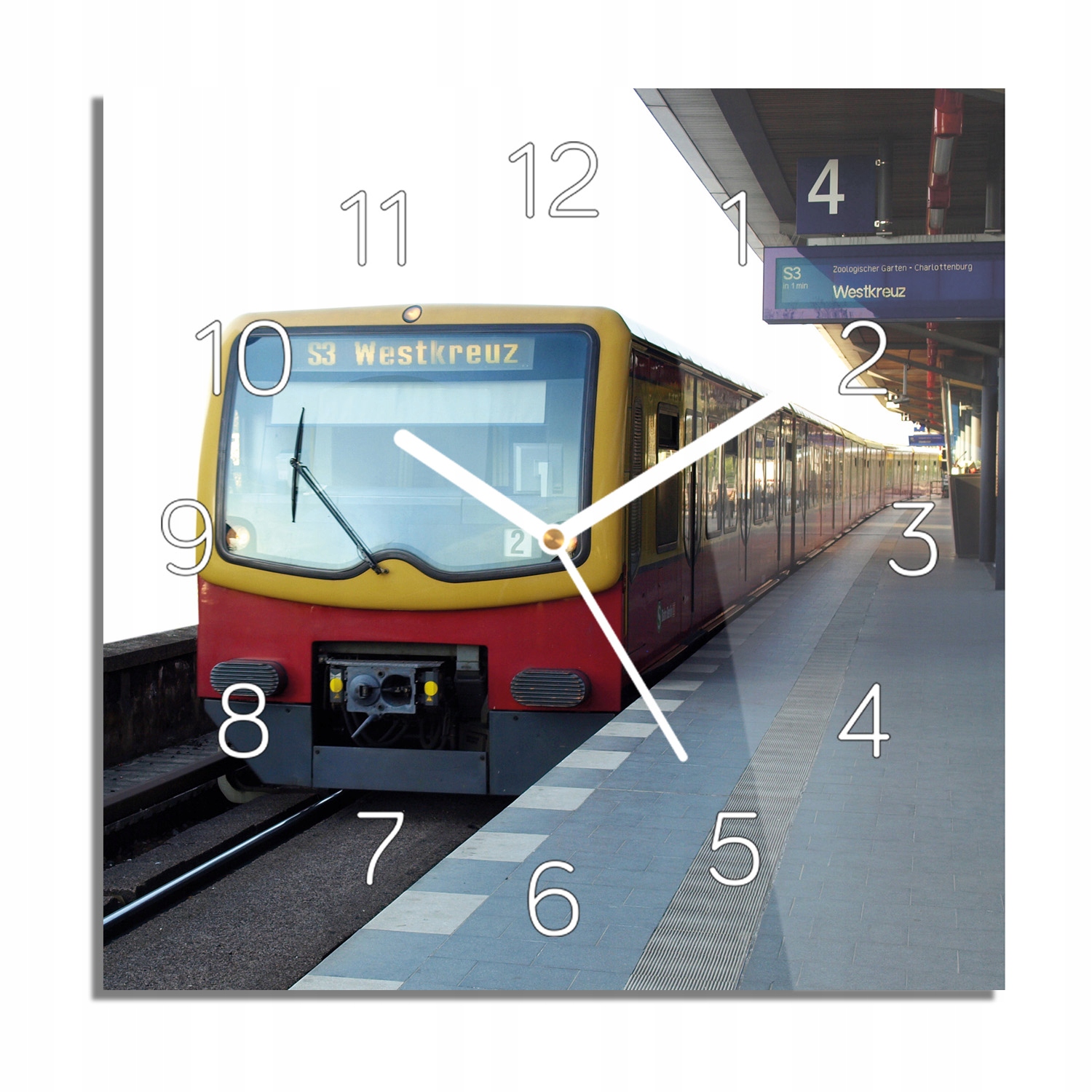 Peron vlak cestování skleněné hodiny 30x30 moderní