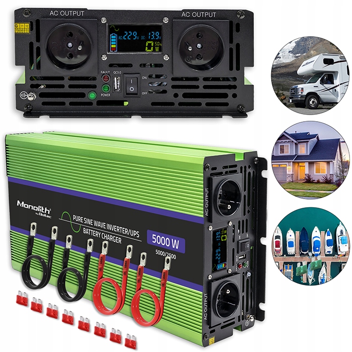 Menič napätia Qoltec 2500W/5000 12V/230V Ups Čistý sinus LCD