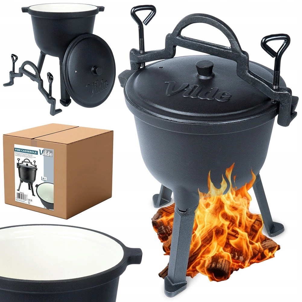 Litinový smaltovaný kotlík na nožičkách s víkem Kulatý Pevný Vilde 4 l