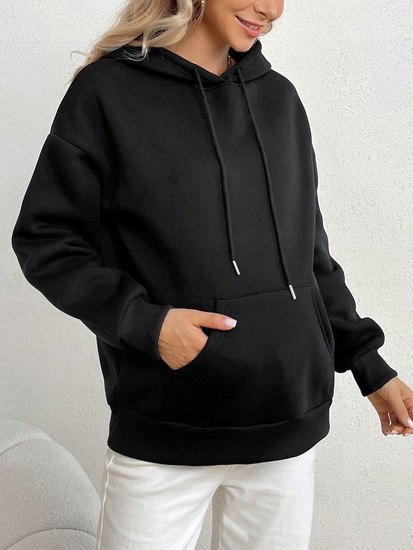 BLUZA Z KAPTUREM CIĄŻOWA CZARNA DRESOWA Z NADRUKIEM NA PLECACH SHEIN 36 Rozmiar 36