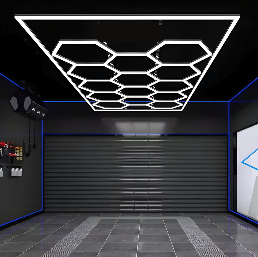 Led Smd Lampa Hexagón x14 rám 243x484cm 5000K osvetlenie garáže, domu, štúdia