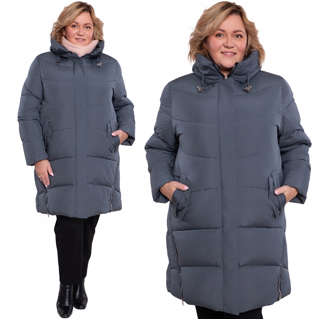 Modrošedá bunda s ozdobným zipem, velikost 52