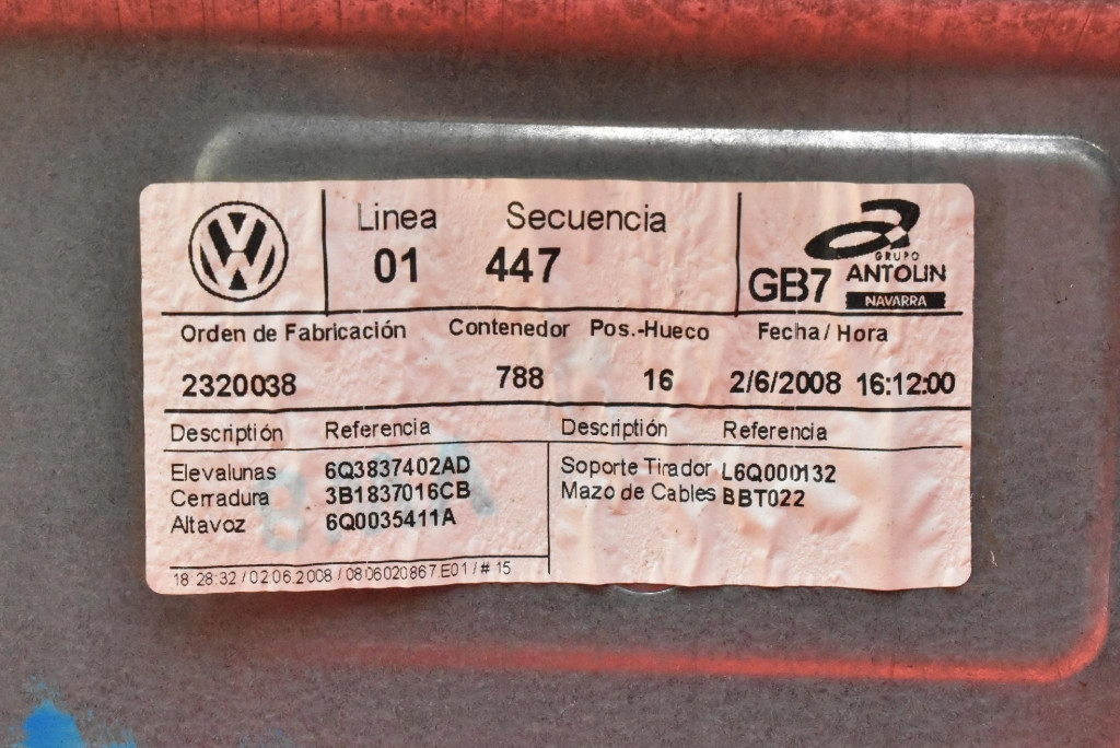 window regulator right front EU 6Q3837756 VW POLO 4 IV 9N 3D HB 01-05