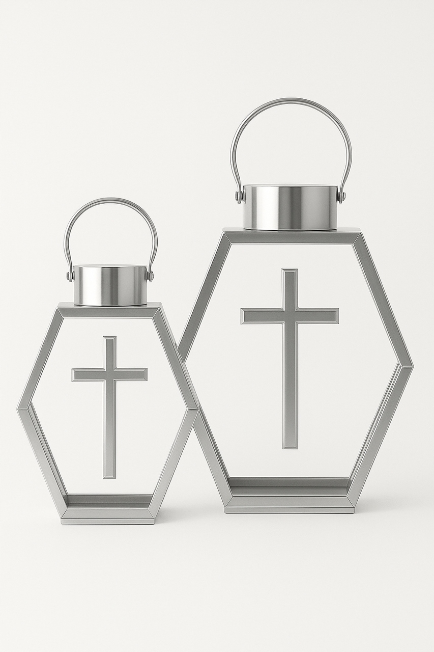 Lampióny 28 cm 35 cm strieborné Náhrobná Sviečka na hrob cintorína nerezová oceľ