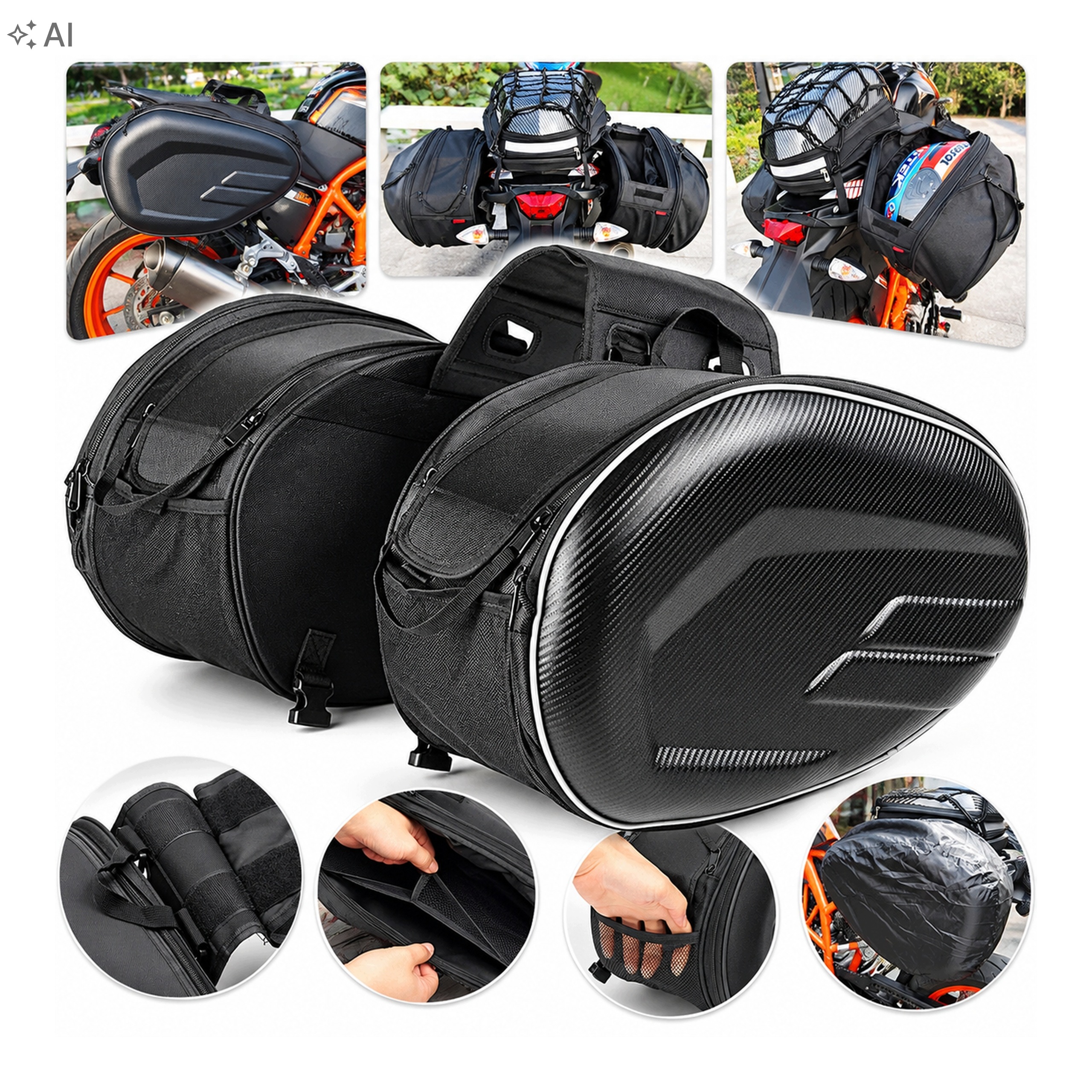 Torba Motocyklowa Sakwa 58L Wodoszczelna Na Kask Zestaw 2 szt. Uniwersalna