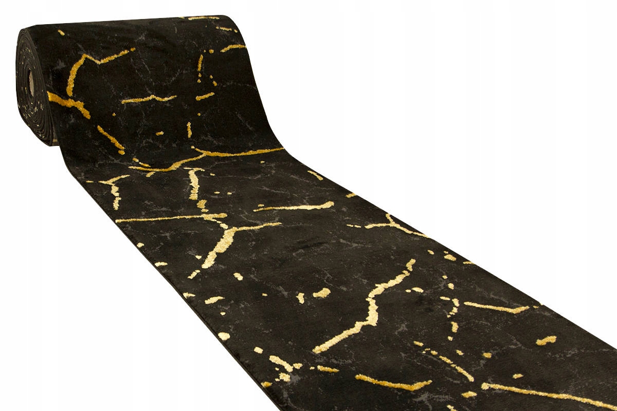 

szer. 120 cm Czarny Złoty Chodnik Dywanowy Marmur
