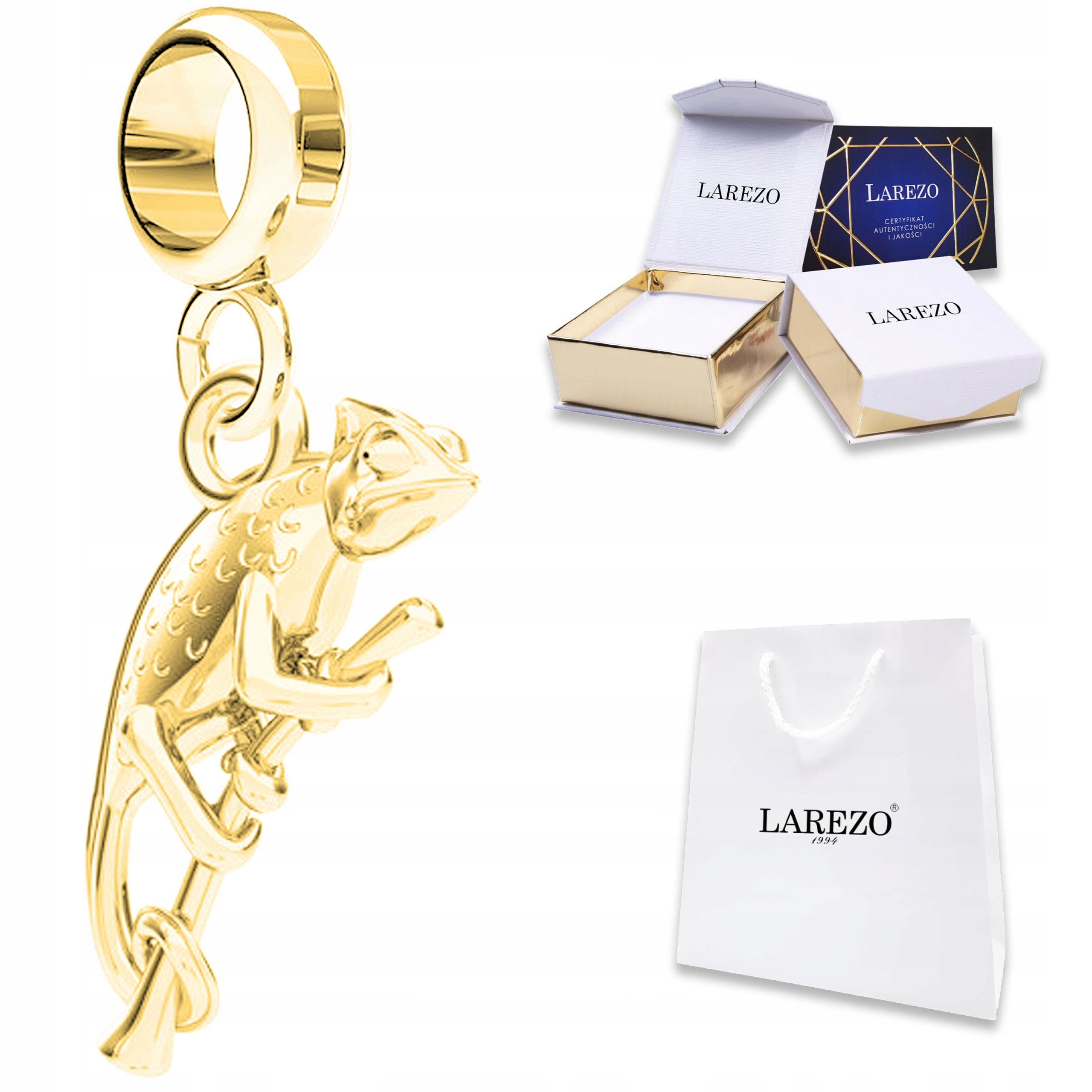 Zlatý závěsný přívěsek Chameleon Ještěrka Exotické zvíře Stříbro 925