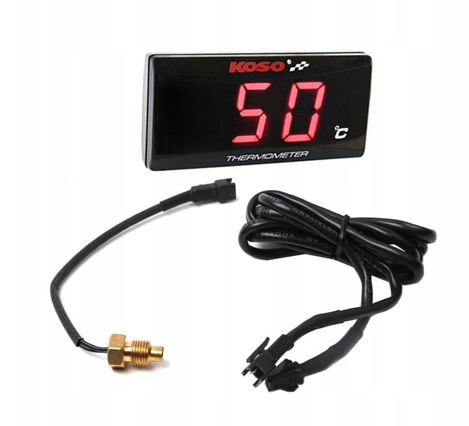 KOSO WODOODPORNY WSKAŹNIK TEMPERATURY SILNIKA SUPER SLIM CZERWONY