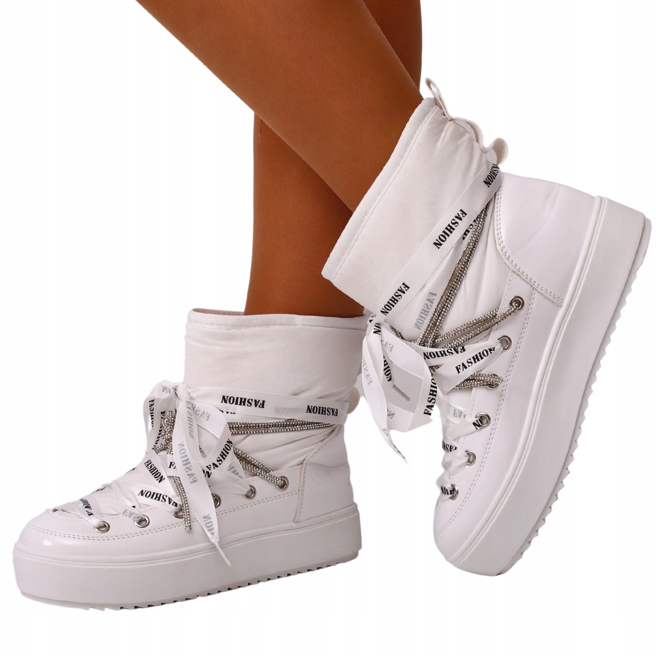 WODOODPORNE Zimowe Śniegowce DAMSKIE Buty Białe Lekkie Wygodne Długość wkładki 26 cm