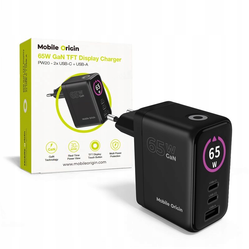 Mobile Origin Nabíječka 65W Gan Pro Usb-c Usb-a 2 Porty Pro Telefon