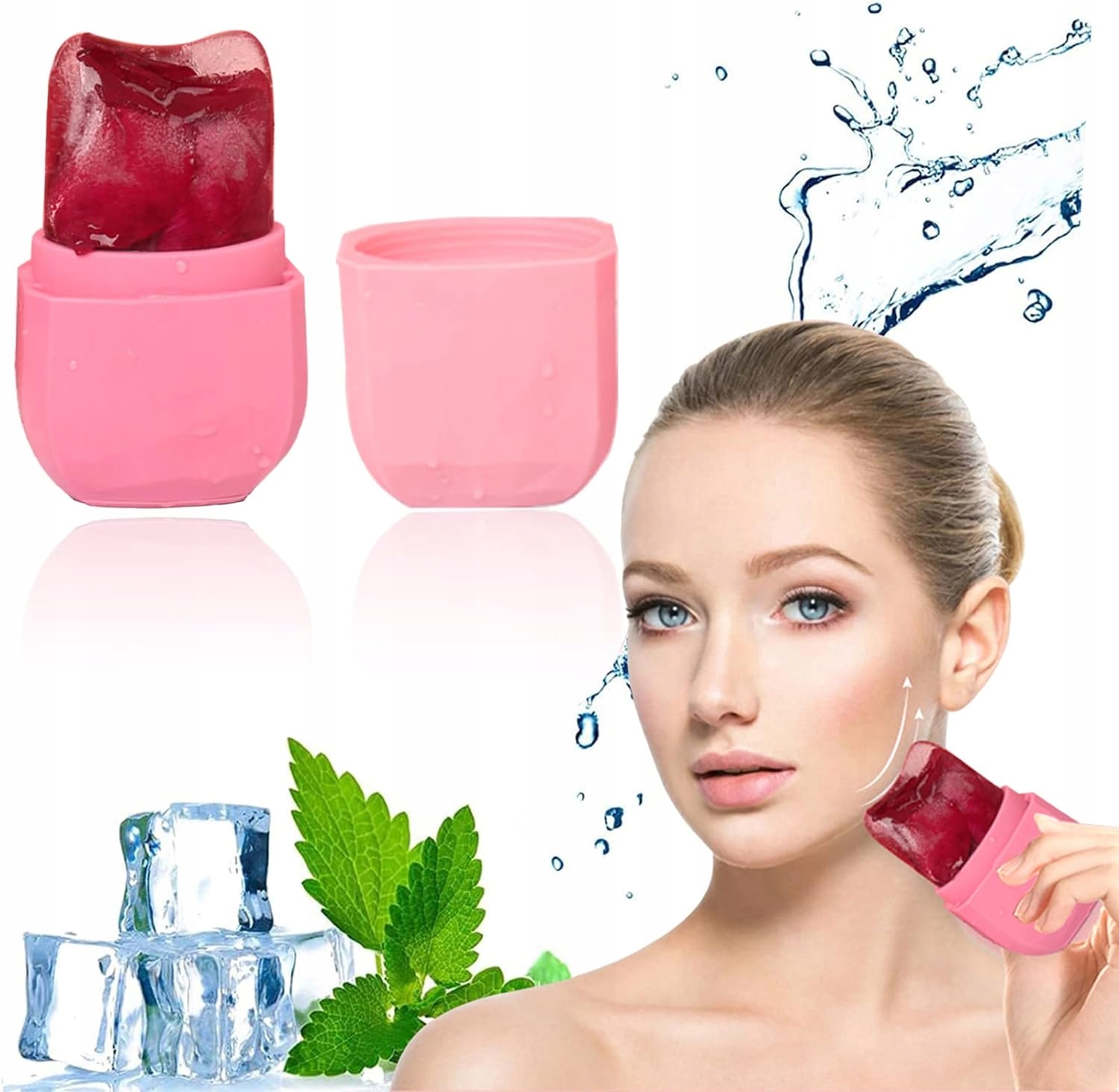 LODOWY MASAŻER WAŁEK DO MASAŻU TWARZY LIFTINGUJĄCY CHŁODZĄCY RÓŻOWY