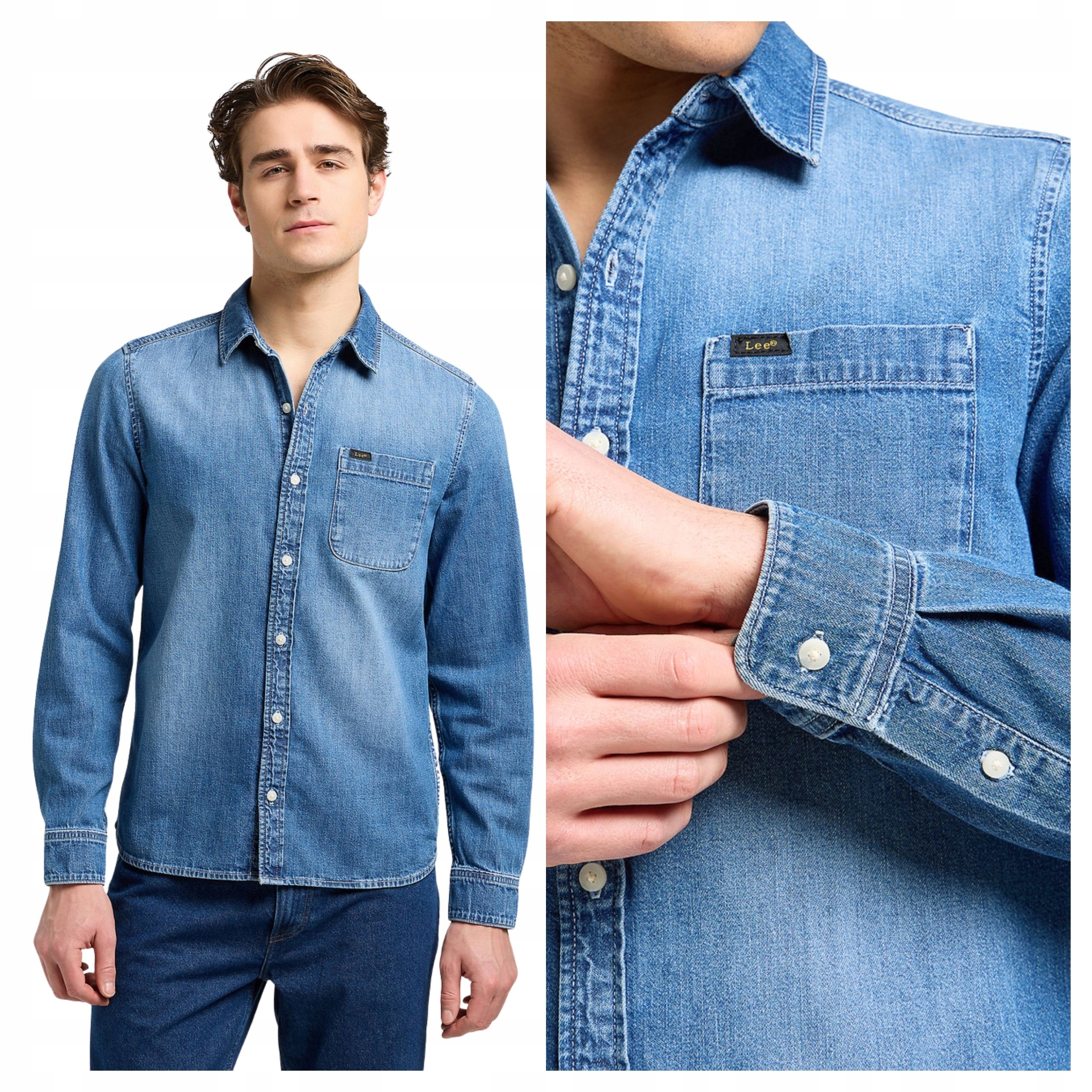 Pánská košile Lee Leesure Jeansová košile Mid Blue Denim Regular Fit M