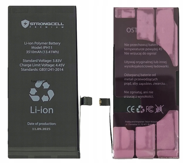 Nowa Bateria Strongcell Iphone 11 A2111, A2221, A2223 Aż 3510mAh