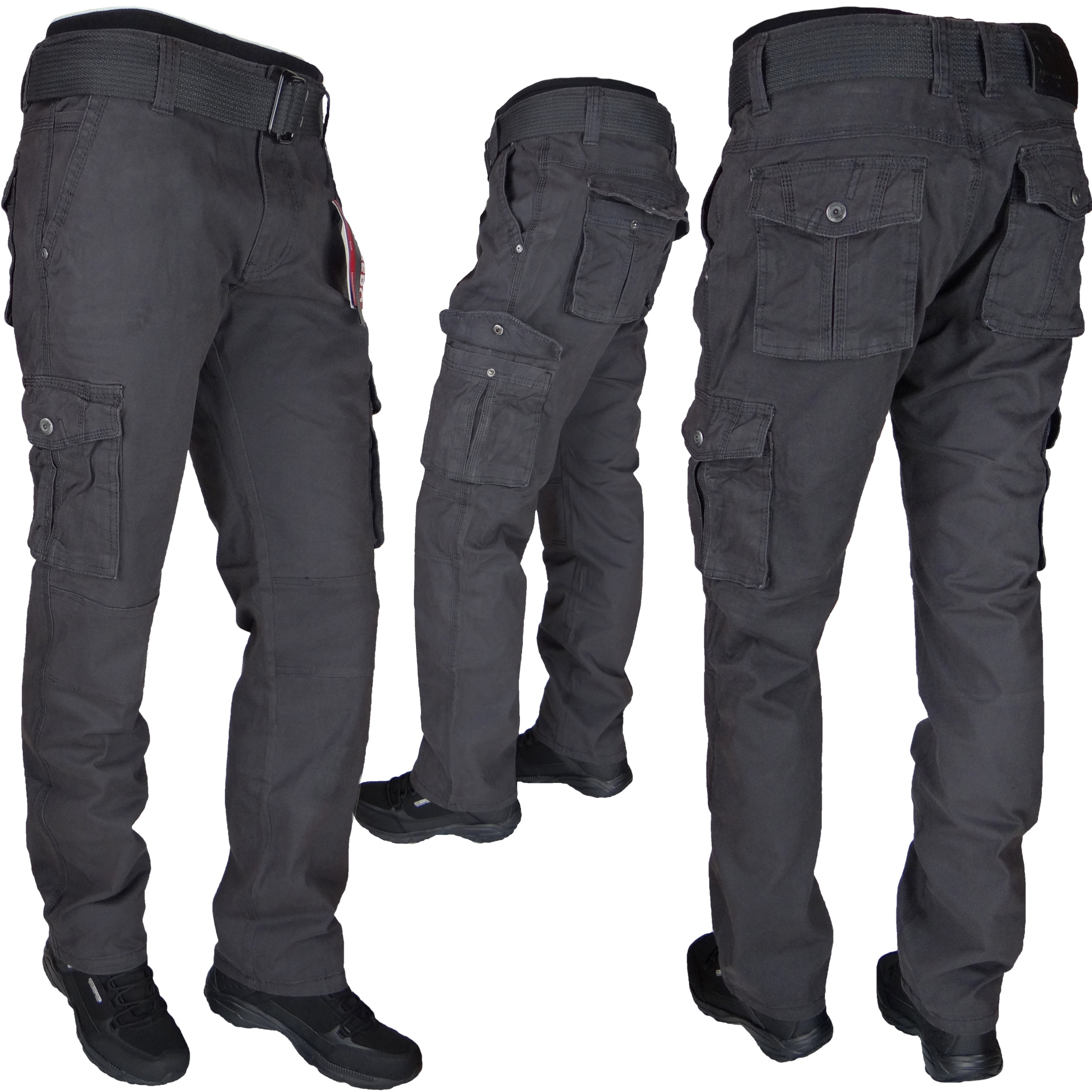 SPODNIE BOJÓWKI SZARE STRETCH z Paskiem Różne Rozmiary r. 40 IT/Th-7