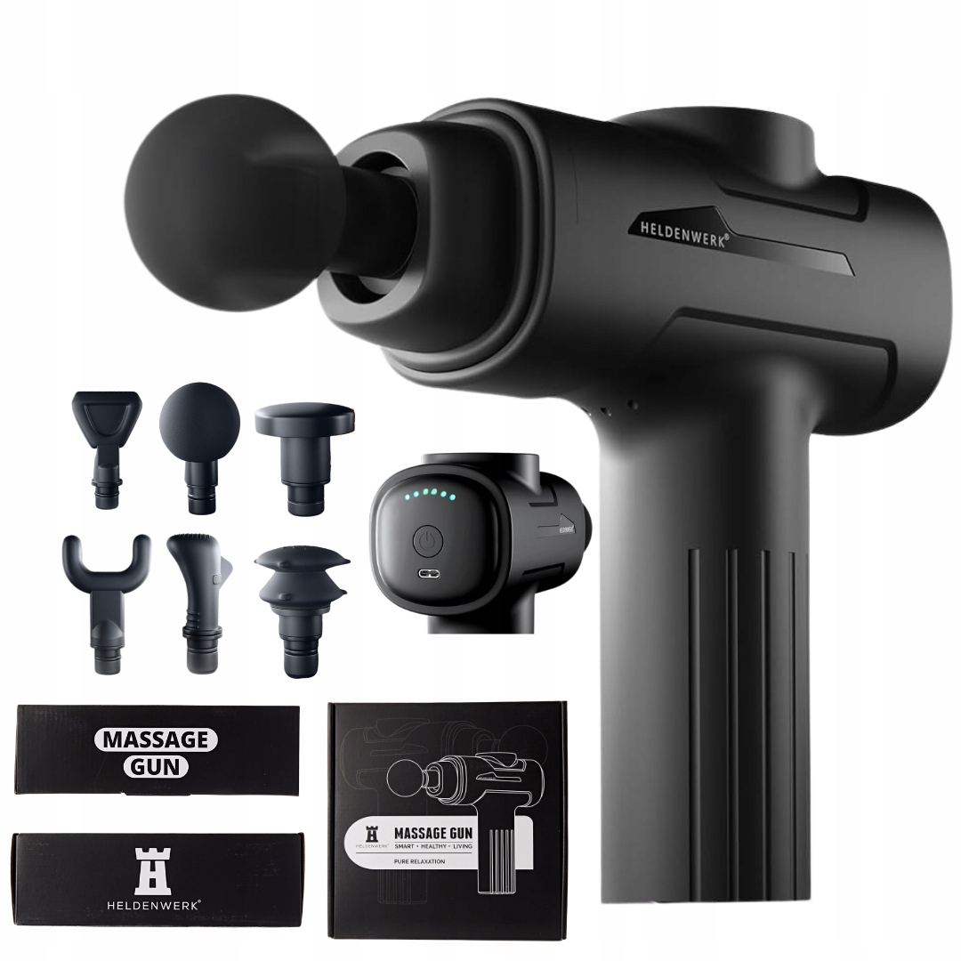 HELDENWERK Pistolet Do Masażu 6 Główki 3200 U/min USB-C Czarny — miniatura 13