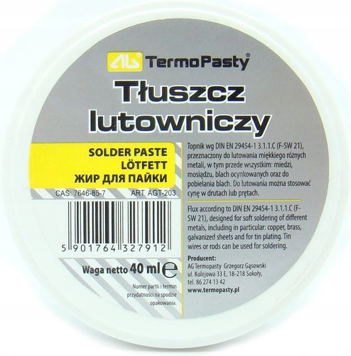 

Ag Termopasty Tłuszcz Lutowniczy Topnik 40g