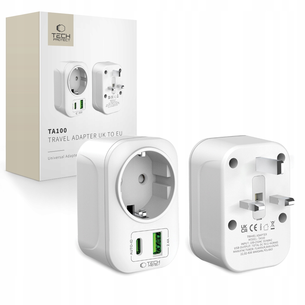 Adapter Przejściówka Wtyczka Eu Na Uk Port Usb Type-c