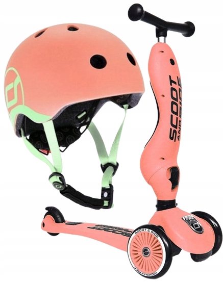 SCOOTANDRIDE Peach ZESTAW HULAJNOGA i Jeździk 2w1 + KASK z LED XXS do S 1+