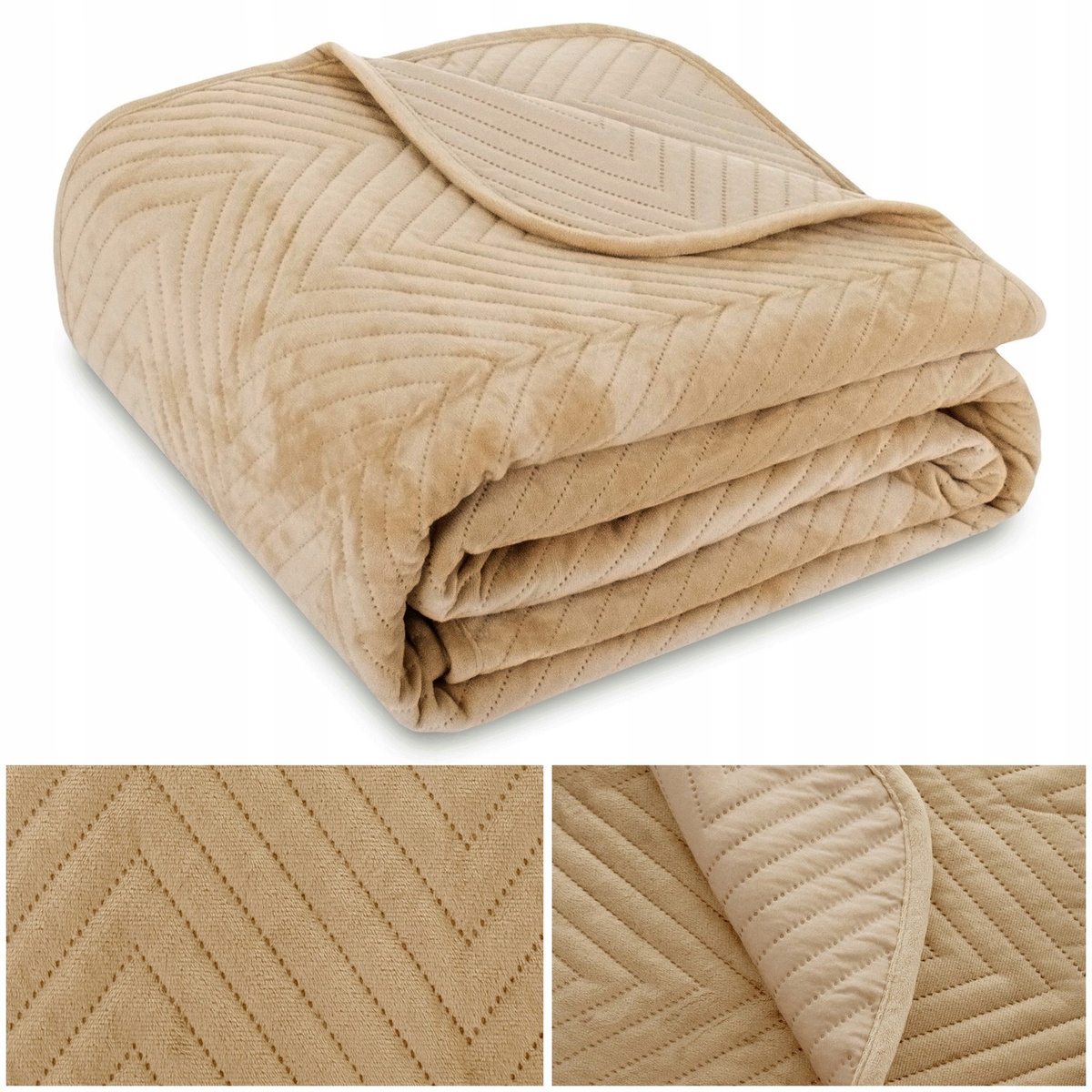 Přikrývka na postel gauč 200x220 Velurová velvet prošívaná kapa Caden Béžová